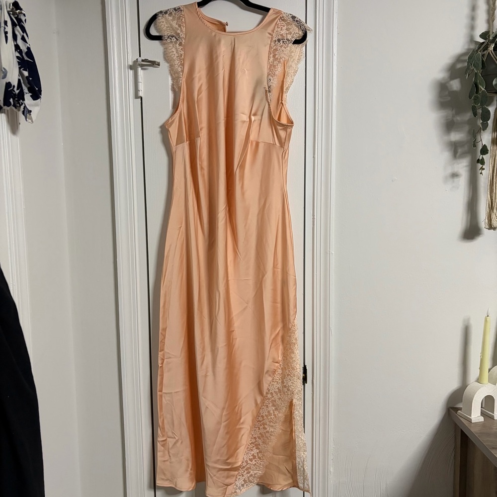 Elegant Peach Lace Trim Dress Future Collective